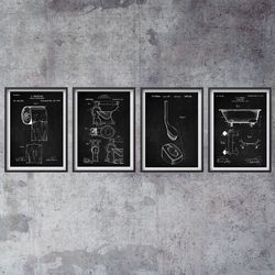 bathroom patent set of 4, bathtub, toilet paper roll, toilet bowl, bowl brush, patent art, bathroom decor, .jpg