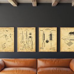 coiffeur patent set of 4, curling iron patent, scissors poster, hair dryer art, ladies hair brush, beauty gift, .jpg