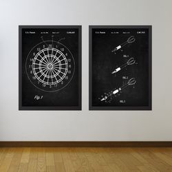 dart design patent print set of 2, dart board patent, dart poster, bar decor, game room wall art, man cave decoration, .