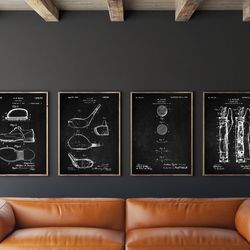 golf patent set of 4, golf club poster, golf ball decor, golf shoes print, caddy bag art, .jpg
