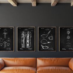 golf patent set of 4, golf club poster, golf ball decor, golf tee, caddy bag art, .jpg