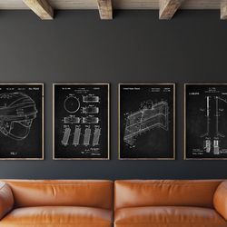 hockey patent set of 4, hockey helmet patent, hockey puck poster, hockey stick decor, hockey goal, winter sports decor,