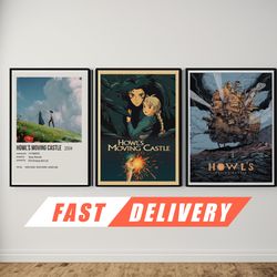 howls moving castle posters - howl's castle poster set, howl move castle wall decor, howling anime art decoration, fan g