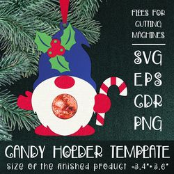 Gnome with Lollipop | Christmas Ornament | Candy Holder | Paper Craft Template SVG
