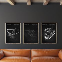 paintball patent print set of 3, paintball gun patent, paintball loader poster, paintball mask blueprint, man cave decor