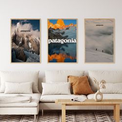 patagonia art poster, patagonia art set of 3 posters, wall decor, patagonia print, mountain poster, aesthetic poster, tr