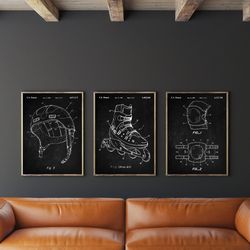 inline roller skates patent print set of 3, helmet patent, knee&elbow pad poster, skater's gift, kids room decor, -1.jpg