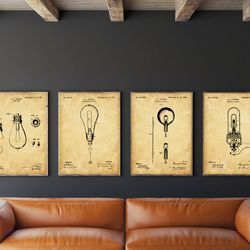 patent posters set of 4, edison electric lamp, lamp patent poster, edison art, electric lamps, wall decor, -1.jpg