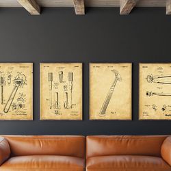 tool patent print set of 4, diy tool posters, workshop poster,screwdriver patent, wrench poster,vice patent, hammer post