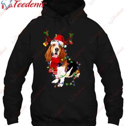 basset hound christmas lights xmas matching family dog lover shirt, plus size ladies christmas tops wear love, share be