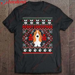 basset hound dog merry christmas ugly sweater funny gift t-shirt, christmas shirt ideas for family wear love, share bea