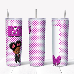 boss baby african american pink tumbler, tumbler wrap, straight design 20oz/ 30oz skinny tumbler png, png file download