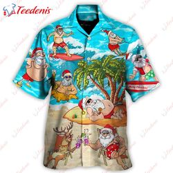 beachy santa claus, mele kalikimaka chillin christmas aloha hawaiian hawaiian shirt  wear love, share beauty