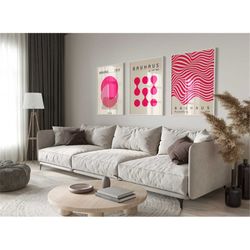 pink bauhaus set of 3 poster print, minimalist