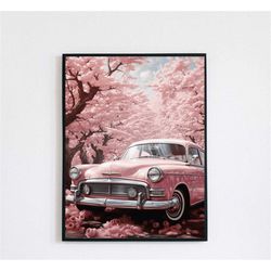 pink cadillac in the pink forest art print