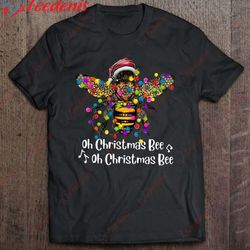 bee santa oh christmas bee oh christmas bee light funny gift shirt, short sleeve kids christmas shirts family  wear love