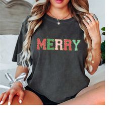 Comfort Colors Merry Christmas Faux Chenille Shirt, Christmas Gift Shirt, Women Christmas Shirt, Christmas for Him Shirt