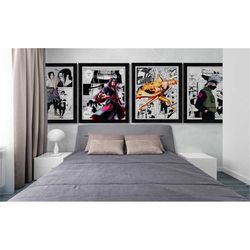 set of 4 anime poster, popular anime characters,