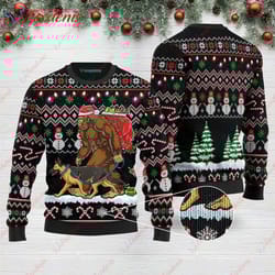 big foot and dog walking ugly christmas sweater, funny ugly christmas sweater wear love, share beauty