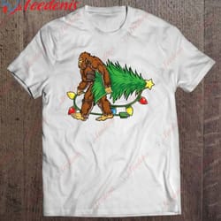 bigfoot christmas tree lights xmas boys kids men sasquatch t-shirt, kids family christmas shirts ideas wear love, share