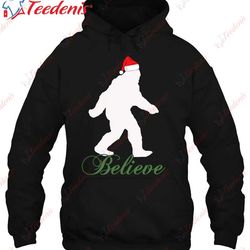 bigfoot sasquatch yeti christmas believe santa hat shirt, christmas shirts funny