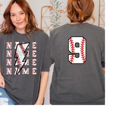 comfort colors lightning bolt name and number baseball t-shirt, custom baseball tee, game day tee, tis the season. baseb