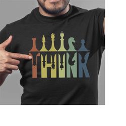 retro think chess t shirt, chess shirt, matching chess player gift, gambit tee ,chess tournament,anniversary gift,chess
