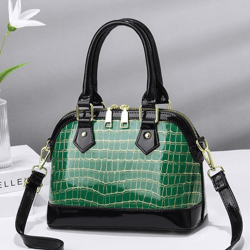 Wooden Top Handle Crossbody Daily Handbags Cowhide Leather Green Women Purse Bag Casual Elegant