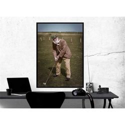 old tom morris golf playing print vintage poster,