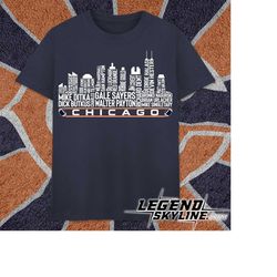 chicago football team all time legends, chicago city skyline shirt