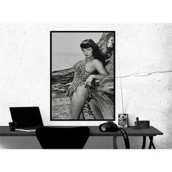 bettie page black and white leopard swimsuit poster,