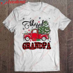 blessed grandpa plaid red truck tree lights christmas pajama shirt, family christmas t-shirts  wear love, share beauty