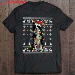 border collie christmas light reindeer dog santa hat ugly shirt, womens christmas shirts long sleeve  wear love, share b