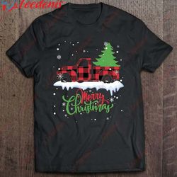 buffalo plaid christmas tree red truck shirts cute xmas gift t-shirt, short sleeve womens christmas shirts  wear love, s