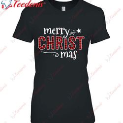 buffalo plaid merry christ mas shirt christmas christian shirt, kids family christmas shirts  wear love, share beauty