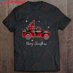 buffalo plaid red christmas tree funny truck xmas pajamas shirt, mens funny christmas tee shirts  wear love, share beaut