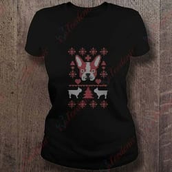 bulldog with antlers in an ugly christmas t-shirt, plus size christmas t shirts ladies wear love, share beauty