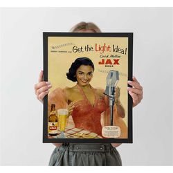 vintage jax beer poster, autumn home decor, a4