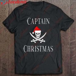 captain christmas holiday pirate skull santa hat boating tank top shirt, plus size christmas t shirts ladies wear love,