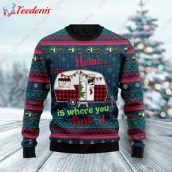 caravan home is where you park it ugly christmas sweater, ugly sweater sale  wear love, share beauty