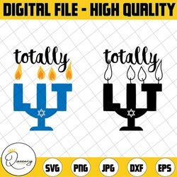 totally lit hanukkah menorah svg cutting template, totally lit hanukkah black and blue, totally hanukkah svg png, hanukk