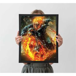 ghost rider fire motorcycle johnny blaze poster, a4