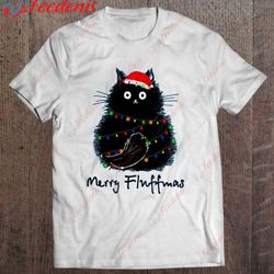 cat merry fluffmas funny gift for christmas t-shirt, family christmas shirt ideas funny wear love, share beauty