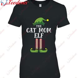 cat mom elf matching family group christmas party shirt, christmas t-shirts ladies wear love, share beauty