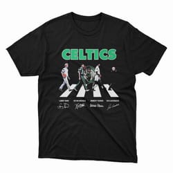 boston celtics abbey road larry bird kevin mchale robert parish and red auerbach signatures shirt