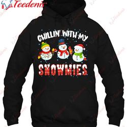 Chillin With My Snowmies Christmas Snowman Santa Hat Shirt, Plus Size Womens Christmas Tees  Wear Love, Share Beauty
