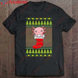 Christmas Axolotl Stocking - Cute Ugly Christmas T-Shirt, Short Sleeve Kids Christmas Shirts Family  Wear Love, Share Be
