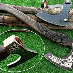 hand-forged viking axe | carbon steel blade & engraved wooden handle | personalized handmade hatchet