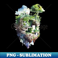 Minecraft Landscape Design - Watercolor - Original Artwork - Special Edition Sublimation PNG File - Perfect for Creative Projects