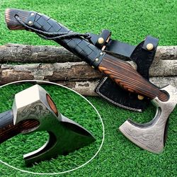18" custom hand-forged viking axe | carbon steel blade & engraved wooden handle | personalized handmade hatchet | unique